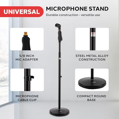 Pyle Universal Microphone Stand - M-6 Mic Mount Holder and Height Adjustable from 27.5” to 57.5” Inch High w/Compact Round Base Plate - Quick Setting Lock-Tight Knob Lightweight and Reliable PMKS40 - color: Black