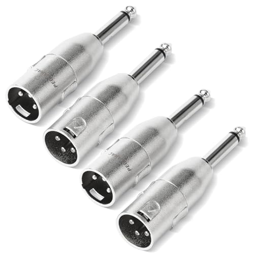 4-Pcs XLR Male to 1/4" 6.35mm TRS Male Adapter, Silver | Diecast Zinc Alloy Shell, Low Noise, Pro-Grade Sound, Tight Fit, Conversion Adapters For Mic, PA, DJ, Instrument, Studio Gear - size: 4 pcs M-M, style: 1/4" to XLR Adapter