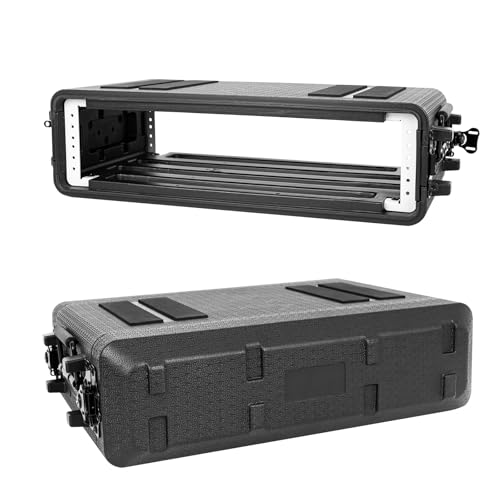 2U Rack Mount, Molded Pro-Audio PA DJ Case, Waterproof Hard Case with Custom Foam, Wireless Mic/Amp/Effect/Mixer Storage - color: Black, size: 2U 12" Deep