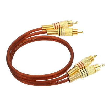 MECCANIXITY 2RCA Male to 2RCA Male Audio Stereo Cable, 1.6 ft RCA Subwoofer Cable with Gold Plated Plugs for Home Theater, HDTV, Amplifiers, Speakers, Red Brown Cable Gold Shell - color: Red Brown/Gold, size: 1.6 ft