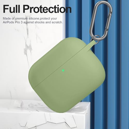 for AirPods Pro 3 Case Cover, Protective Soft Silicone with Keychain Cleaning Pen for Women Men for Apple AirPods Pro 3rd Generation Case(2025), Front LED Visible, Army Green - color: C-Army Green