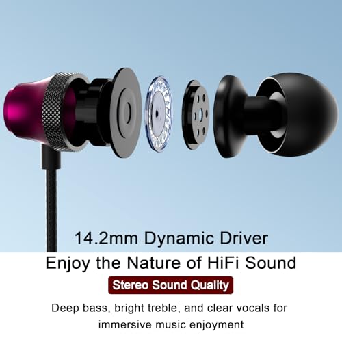 USB C Headphone Wired Earbuds for Samsung S26 S25 Ultra S24 A16 A17 | in-Ear Earbuds Wired Noise Isolating With Microphone for iPhone 17 16 Pro Max/iPad 11 A16/Pixel/Android Small Ear Kids - color: Red