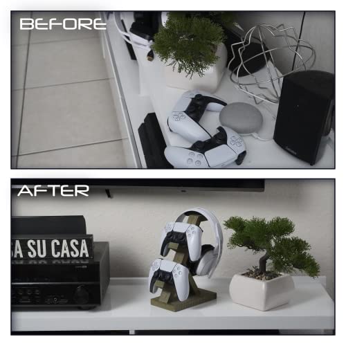 Wooden Headset & Controller Stand for Desk – Gaming Headphone and Gamepad Holder