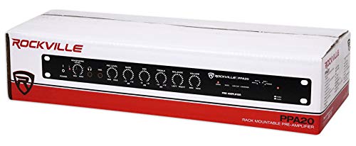 Rockville PPA20 1U Rack Mount Pre-Amplifier with Crossover and 3-Band EQ | XLR Output, Phono/5 AUX/Mic Inputs, Low Cut Filter, Ground Lift, Headphone Out, 5Hz-30KHz, Loudness Compensation