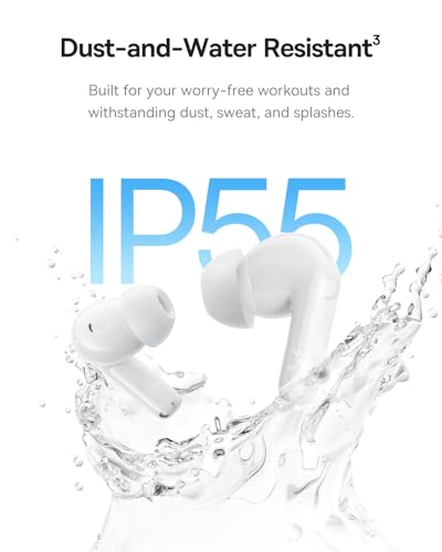 Baseus Bass BP1 Pro Noise Cancelling Wireless Earbuds, Real-Time Adaptive Noise Cancelling, Adaptive Active EQ, LDAC Hi-Res Sound, 6-Mic AI Clear Calls, 55H Playtime, IP55 Waterproof, Bluetooth 6.0 - color: Moon White