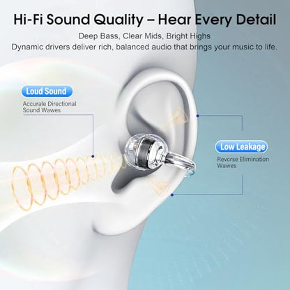 Open Ear Earbuds Wireless Clip on Headphones Bluetooth 5.4 Ear Buds with DNN Noise Cancelling, 48H Playtime, Low Latency, Fashion Design, Secure Fit, Clear Sound for Music & Calls - color: Obsidian