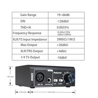 RO03 Mic Preamp,2026 Upgraded, 66db Gain, 120db EIN Ultra Low Noise, for Dynamic & Condenser & Ribbon Microphone & Instrument,with XLR/TRS/TS Line Out, Type C Power Input