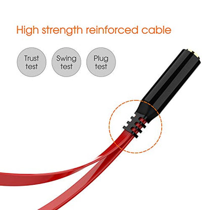 Maeline Headphone Splitter Adapter, 3.5mm Mic Cable for Computer, Headset 3.5mm Female to 2 Dual Male Microphone Audio Stereo Jack Earphones Port to Gaming Speaker PC - Red