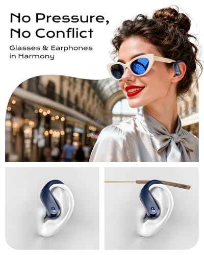 Wireless Earbuds Bluetooth 5.3 Sport Headphones with Earhooks,IPX7 Waterproof Earphones,48H Playtime Earbuds,Lightweight 7.8g,Noise Cancelling Mic Bluetooth Headphones for Running & Workout (Navy)