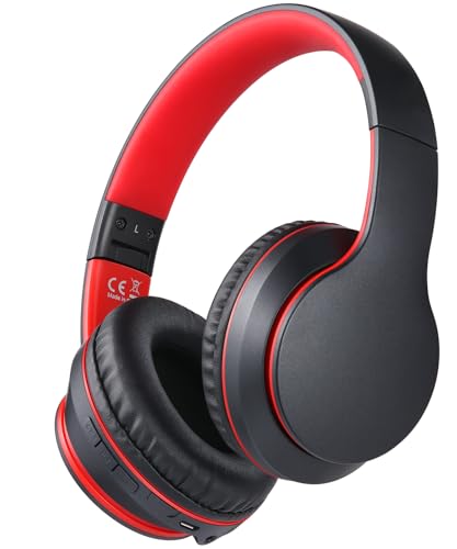 rockpapa E7 Wired/Wireless Bluetooth Headphones with Mic, 25 Hours Playtime | 2 in 1 Wire less Blue tooth Head Phones Foldable Lightweight for Kids Boys Girls Youth in School Airplane Car Black Red - color: Black Red, style: without Case