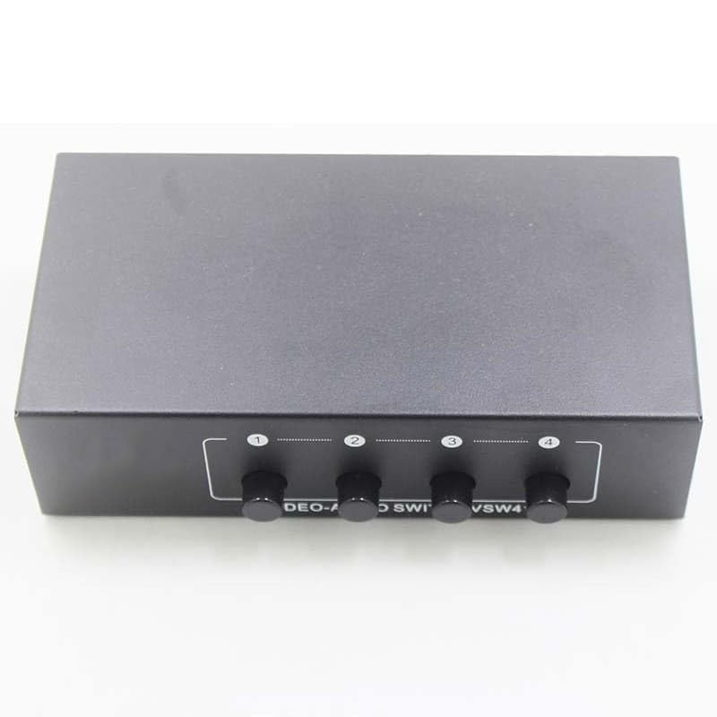 4-Port AV Video/Audio switcher, RCA selector, 4 inputs, 1 Output, Shared Manual Switch Box
