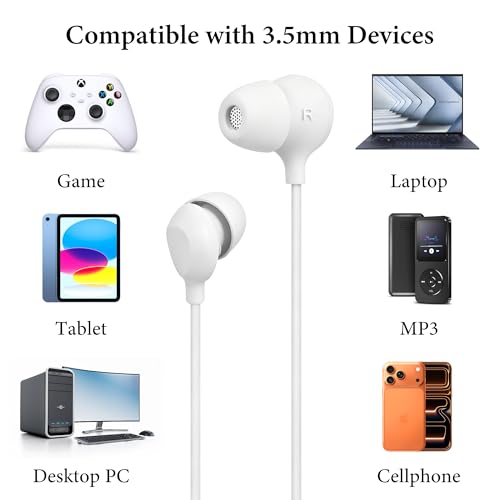GEEKRIA Sleeping Headphones for Side Sleepers, 3.5mm Wired Soft Silicone in-Ear Earbuds with Mic & Volume Control, Noise Cancelling Earphones for Sleep, Travel & Meditation (3.9FT) - color: White