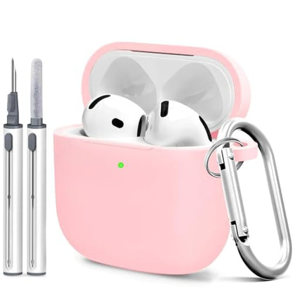 Silicone Case Cover for AirPods 4th Gen, Soft Skin, Full Protection, Keychain, Cleaner Kit (Pink) - color: A4-Pink