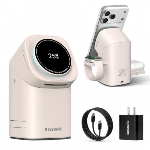 25W 3 in 1 Wireless Charging Station for Apple&Samsung, Desk Night Stand | Includes 45W Adapter, Wireless Charger for MagSafe iPhone 17/16/15/14/13/12, Galaxy S25/S24/S23/S22, AirPods & Watch - color: Desert Color