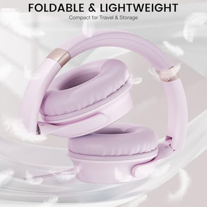 USB C Wired Over-Ear Headphones with Microphone | Volume Control, Share Port, Adjustable Headband Foldable Stereo Headset for Adult/Teens for iPhone 16, Laptop, Gaming, Travel - color: Pink