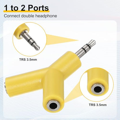MECCANIXITY Headphone Splitter Adapter, 3.5mm Male to 2 Port Female Y Jack Aux Stereo Splitter for Phone Headset PS4 Switch Tablets, Yellow - color: Yellow