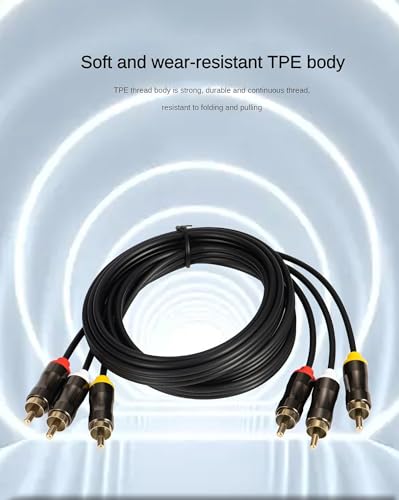 3RCA to 3RCA Cable 10ft, Gold Plated 3RCA AV Cable, High Performance Audio Video Cable for Home Theater, DVD Player, HDTV, Subwoofer - 3m/10ft, Shielded, Lossless Transmission, TPE Jacket