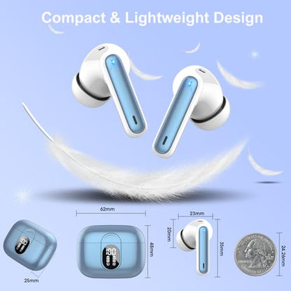Wireless Earbuds 2024 Bluetooth 5.3 Headphones HiFi Stereo, 40H Playtime in-Ear Earbud, Bluetooth Earbuds with LED Power Display, IP7 Waterproof Wireless Earphones Sport Headset for Android iOS - color: Sky blue