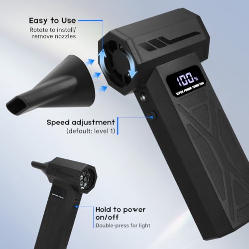 Compressed Air Duster 110000RPM, Cordless Electric Dust Blower | Rechargeable, 4-Speed Adjustable, LED Display, For PC Keyboard Car Home Cleaning, Mini, Replaces canned air, Brushless Motor