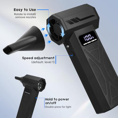 Compressed Air Duster 110000RPM, Cordless Electric Dust Blower | Rechargeable, 4-Speed Adjustable, LED Display, For PC Keyboard Car Home Cleaning, Mini, Replaces canned air, Brushless Motor