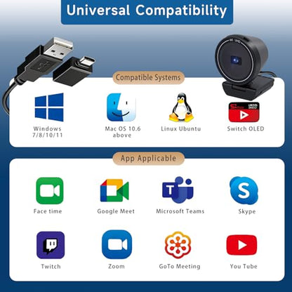 4K USB Webcam for Desktop Laptop, Auto Focus 85° Wide Angle Camera with Built-in Speaker, Dual Noise Cancelling Mics & Privacy Cover, Plug and Play