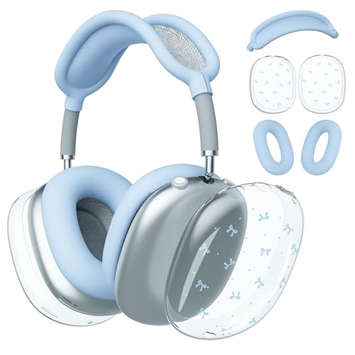 for AirPods Max Headphones Kawaii Bow Ear Covers for AirPods Max 2 - color: Blue Bow B/Blue