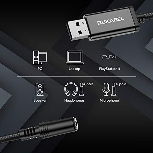 USB Headphone Adapter, External Sound Card for PC, PS4, PS5-2.4M | TRRS-Mic Supported, DAC Chip, 16bit/48KHz, Compatible with Windows, PC, Laptop, Mac, Linux, Desktops, PS4, PS5 - size: 2.4Meters