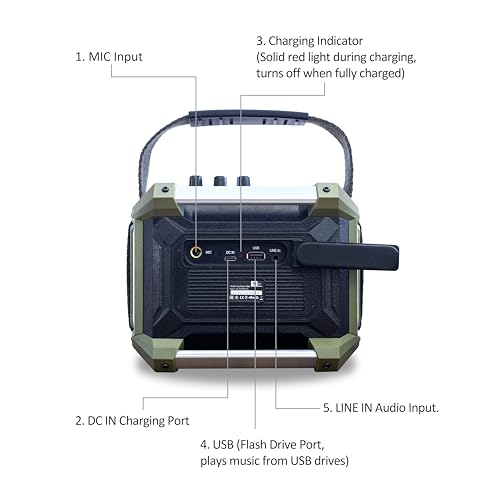 Dreamwave Rockstar Mini Outdoor Bluetooth Speaker, Compact 40W RMS Portable Speaker with Clear Vocals, Deep Bass, 29H Playtime, IP66 Waterproof, Karaoke Mic Input, Bass & Treble EQ, TWS Stereo - color: Tactical Green