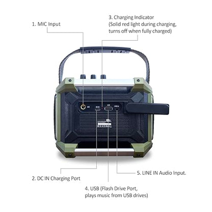 Dreamwave Rockstar Mini Outdoor Bluetooth Speaker, Compact 40W RMS Portable Speaker with Clear Vocals, Deep Bass, 29H Playtime, IP66 Waterproof, Karaoke Mic Input, Bass & Treble EQ, TWS Stereo - color: Tactical Green