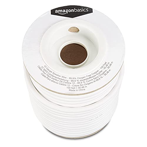 Amazon Basics 12-Gauge Speaker Wire Cable for Audio Applications, 99.9% Oxygen-Free Copper, Red and Black Color Coded, 100-Foot, White - size: 100-Foot, style: 12-Gauge
