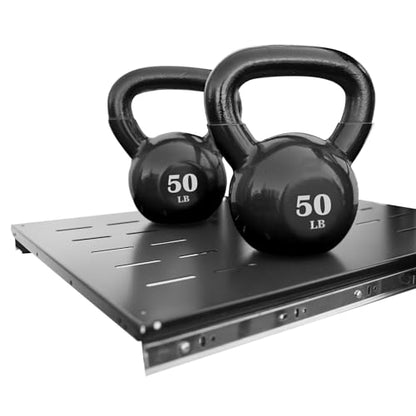 GlobalRack 1U Sliding Shelf,23.75-34" Adjustable, Double-Sided, Soft-Close | 1U Sliding rack | rack drawer | Quiet steel ball bearing slides | Soft-close damping | Supports 240 lbs | Heavy-gauge steel - size: 550A