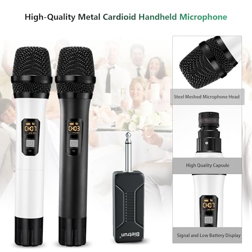 Bietrun UHF Wireless Microphone with 1/4'' Plug Rechargeable Receiver - color: Black White