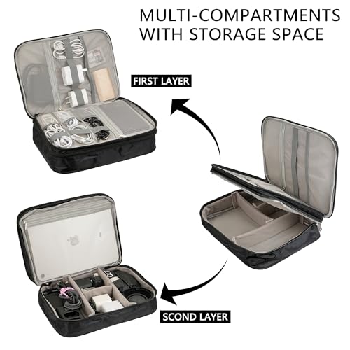 Electronics Accessories Organizer Bag, Waterproof Double LayerTravel Cable Organizer Case for Cords, Charger, Power Bank,Hard Drive, Mouse -Shockproof Tech Storage Pouch (Classic-two layers-Black) - style: Classic-two Layers-black