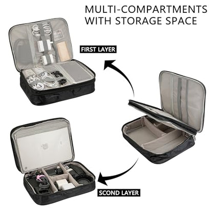 Electronics Accessories Organizer Bag, Waterproof Double LayerTravel Cable Organizer Case for Cords, Charger, Power Bank,Hard Drive, Mouse -Shockproof Tech Storage Pouch (Classic-two layers-Black) - style: Classic-two Layers-black