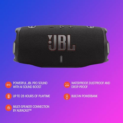 JBL Charge 6 Portable Bluetooth Speaker, Waterproof, Drop-Proof - Blue | Long Battery Life Up To 28 Hours, Quick Charging, Built-In Powerbank, Weatherproof For Outdoor, Poolside, And Shower Use - color: Blue
