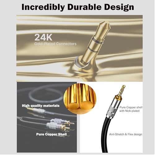 3.5mm to RCA Cable, Aux Stereo Audio Adapter Jack 1/8 to RCA Audio Y Cord for Headphone,MP3,Tablet,Speaker,MP3,HDTV,Phone,Black, 9.8FT - size: 9.8FT, style: Straight 3.5mm