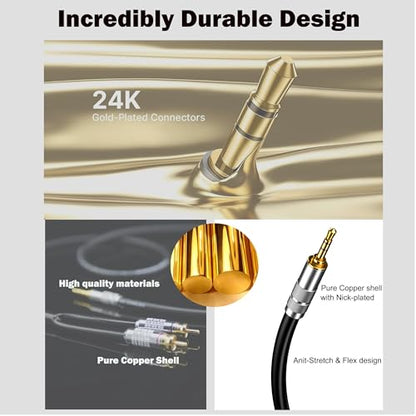 3.5mm to RCA Cable, Aux Stereo Audio Adapter Jack 1/8 to RCA Audio Y Cord for Headphone,MP3,Tablet,Speaker,MP3,HDTV,Phone,Black, 9.8FT - size: 9.8FT, style: Straight 3.5mm