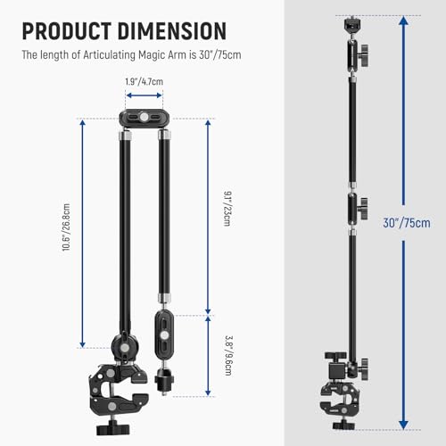 NEEWER 30" Articulating Magic Arm with Desk Super Clamp/Action Cam Mount/Phone Holder, Overhead Camera Mic Boom Stand, Compatible with GoPro iPhone DSLR Webcam Microphone Video Recording, UA056 - style: UA056