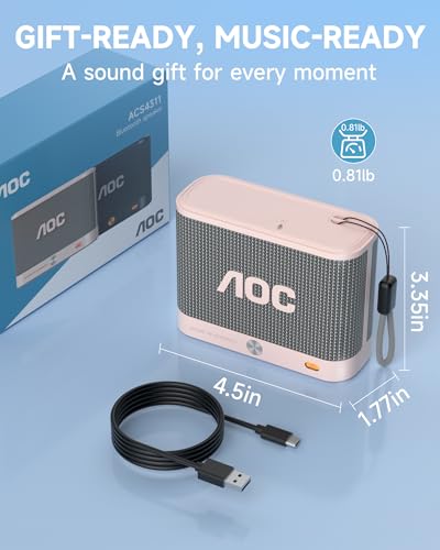 AOC Portable Bluetooth Speaker, Shower Speaker, BT 5.4 with Wireless Stereo Pairing, BassUp, IP65 Waterproof, Dustproof, 30-Hour Playtime, Compact Small for Home, Outdoors, Travel, White