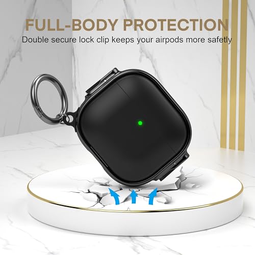 for AirPods 4 Case with Safety Lock, Magsafe Compatible,Black | Double Secure Lock,Drop Protection,Two-Piece Design,with Gold Keychain, Anti Lost, Dustproof, Cute AirPod 4 Case - color: Black, size: AirPods 4 Case