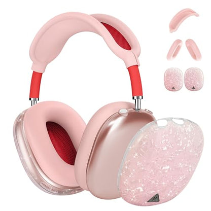 Case Cover for AirPods Max Headphone,Glitter Shell Pattern TPU Ear Cup Case,Silicone Ear Pad/Headband Protective Cover Accessories Compatible with Apple AirPods Max(2024/2020),Glitter Pink Seashell - color: Glitter Pink Seashell