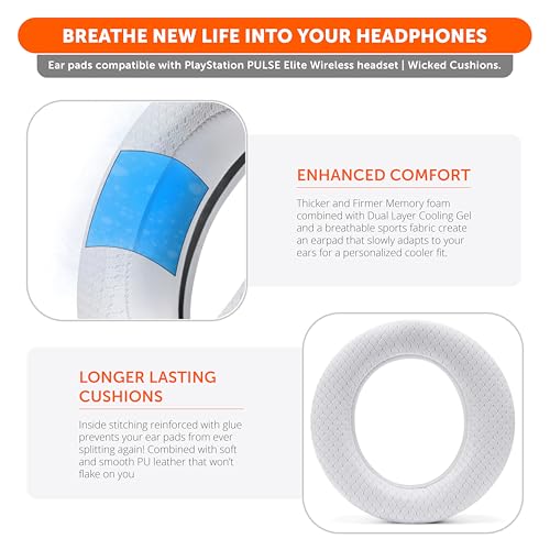 WC Freeze Pulse Elite - Cooling Gel Earpads for PS5 Pulse Elite | Made by Wicked Cushions | Thicker Cushion & Wider Opening | White - color: White