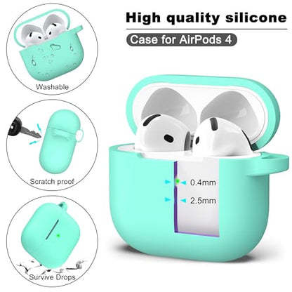 for AirPods 4th Case Cover with Cleaner Kit, Soft Skin Silicone Case Cover with Keychain, Full Protective Case for Men and Women, Compatible with Apple Latest AirPods 4 Case 2024, Mint Green - color: C Mint Green