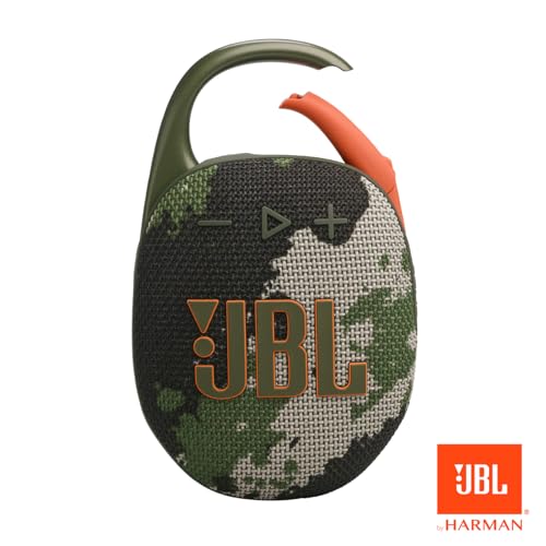 JBL Clip 5 - Ultra-Portable Waterproof Speaker - Camo | Ultra-portable JBL Pro Sound, Redesigned carabiner, Up to 12 hours of playtime plus 3 hours with Playtime Boost - color: Squad