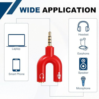 MECCANIXITY 2Pcs Headset Mic Splitter Adapter, 3.5mm Male to Dual Female Y Splitter Microphone and Audio Jack Adapter for PC Laptop Smartphone, Red - color: Red