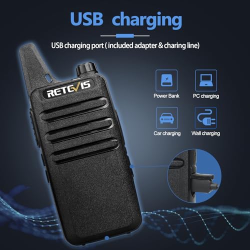 Retevis RT22 Walkie Talkies Long Range Rechargeable with Earpiece (2 Pack) - color: Black
