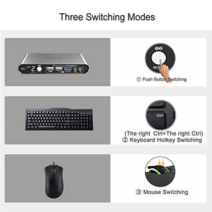2 Port DP USB 3.0 Automatic KVM Switch Two Computers 1 DisplayPort Monitor switcher, 8K@30Hz 4K@144Hz, Aluminum hotkey Audio mic, Digital Display, HDR10 with Cables - style: 2 Computers 1 DP Monitor USB 3.0