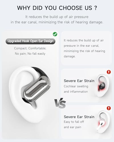 EUQQ Open Ear Earbuds –80H Playtime Open Ear Headphones,Over Ear Earbuds with Ergonomic Earhook,arbuds Wireless Bluetooth, Sweat & Water-Resistant Earphones, Running Headphones with Ultra-Lightweight