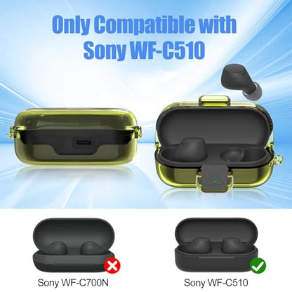[with Safety Lock] for Sony WF-C510 Case Cover, Clear Soft TPU Protective Earbuds Case with Carabiner & Cleaner Kit Accessories Set(Clear Yellow) - color: Clear Yellow