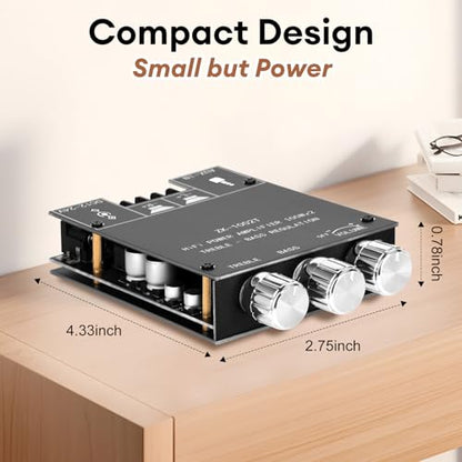 Daakro ZK-1002T Bluetooth Amplifier Board,100W+100W 2.0 Channel Amp Board with Treble/Bass Control,DC 12-24V, Bluetooth and AUX Inputs, Audio Amp Board for Home DIY Wireless Speakers, Password Free - color: ZK-1002T